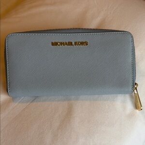 Michael Kors Light Blue Wallet with Gold Accents